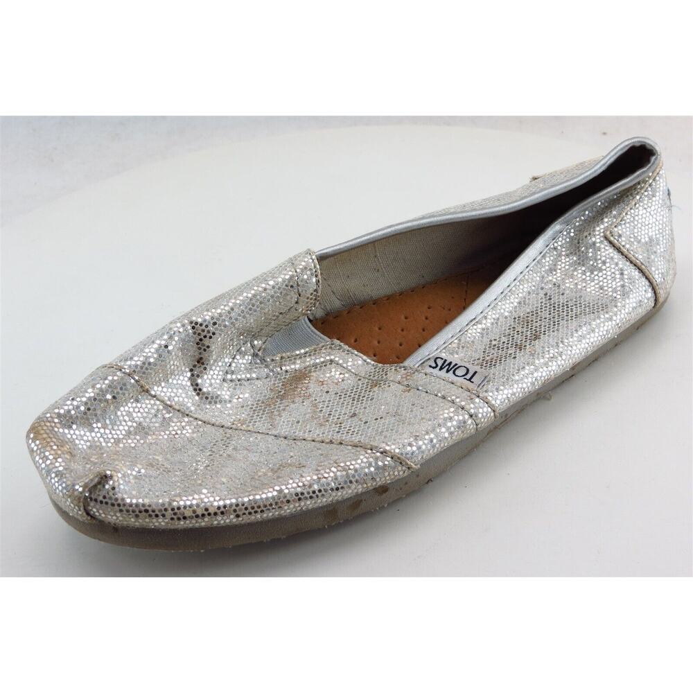 Toms Loafers Silver Synthetic Women Shoes Size 7 Medium